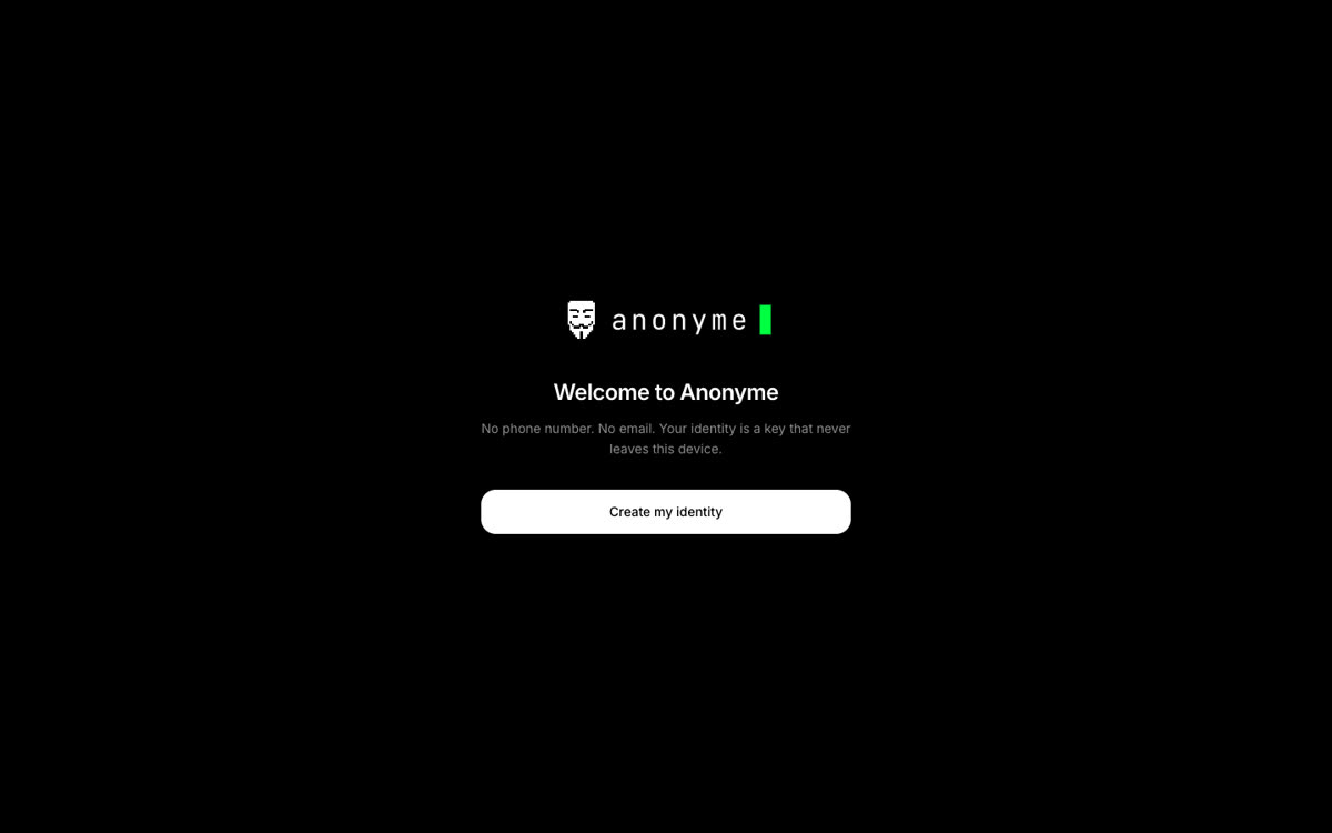 The Anonyme app: create your identity, no phone number required.